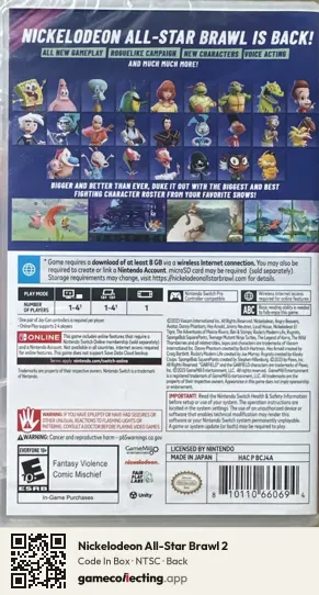 Nickelodeon All-Star Brawl 2 Nintendo Switch, NTSC box back