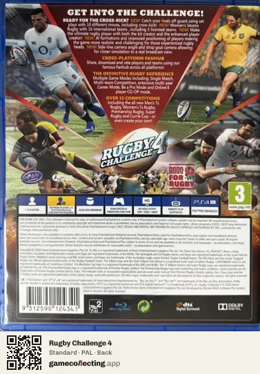 Rugby Challenge 4 PlayStation 4, PAL box back