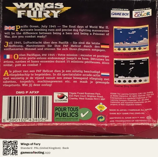 Wings of Fury Game Boy Color, United Kingdom box back