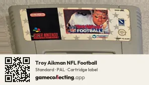 Troy Aikman NFL Football Super Nintendo Entertainment System, PAL cartridge label