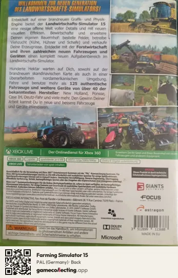 Farming Simulator 15 Xbox 360, Germany box back
