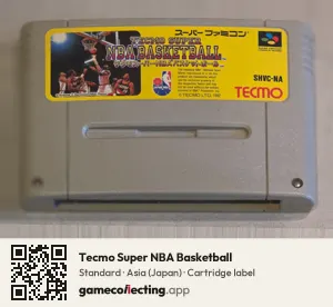 Tecmo Super NBA Basketball Super Nintendo Entertainment System, Asia cartridge label