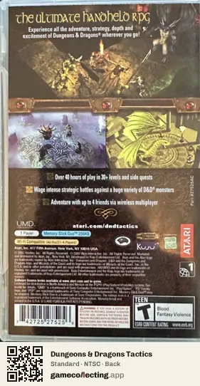 Dungeons & Dragons Tactics PlayStation Portable, NTSC box back
