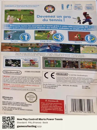 New Play Control! Mario Power Tennis Nintendo Wii, France box back