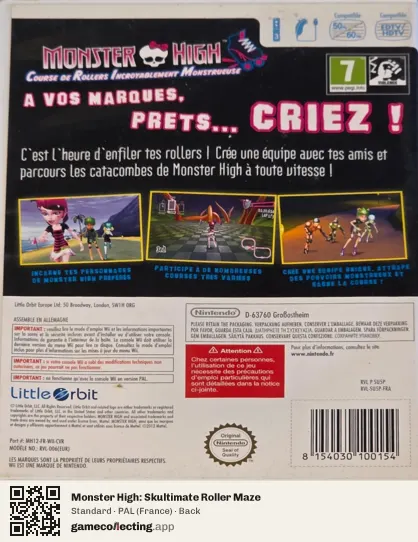 Monster High: Skultimate Roller Maze Nintendo Wii, France box back