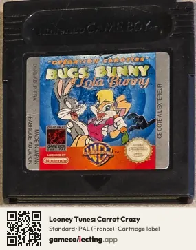 Looney Tunes: Carrot Crazy Game Boy Color, PAL cartridge label