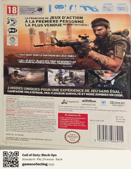 Call of Duty: Black Ops Nintendo Wii, France box back