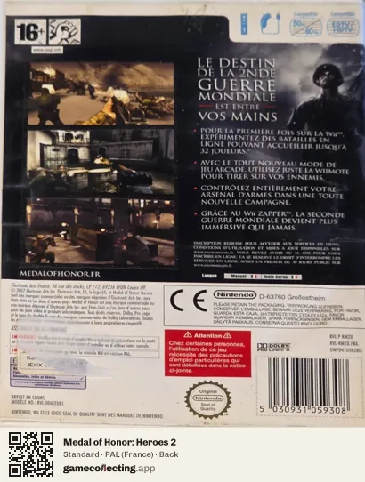 Medal of Honor: Heroes 2 Nintendo Wii, France box back