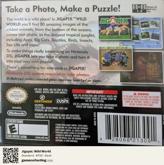 Jigapix: Wild World Nintendo DS, NTSC box back