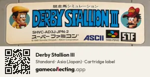 Derby Stallion III Super Nintendo Entertainment System, Asia cartridge label