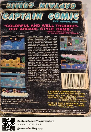 Captain Comic: The Adventure Nintendo Entertainment System, NTSC box back