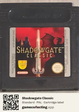 Shadowgate Classic Game Boy Color, PAL cartridge label