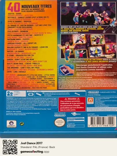 Just Dance 2017 Nintendo Wii U, France box back