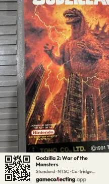 Godzilla 2: War of the Monsters Nintendo Entertainment System, NTSC cartridge label