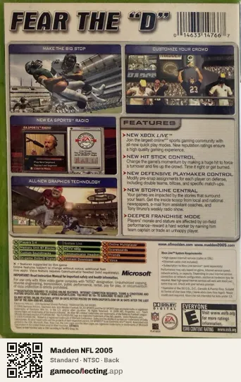 Madden NFL 2005 Xbox, NTSC box back