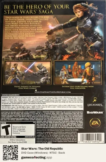Star Wars: The Old Republic Computer, NTSC box back