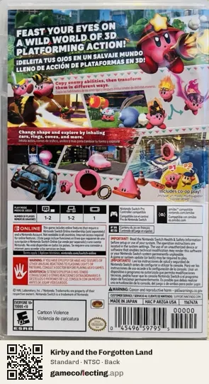 Kirby and the Forgotten Land Nintendo Switch, NTSC box back
