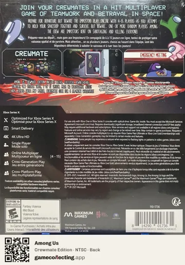 Among Us Xbox Series X, NTSC box back