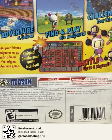Bomberman Land Nintendo Wii, NTSC box back