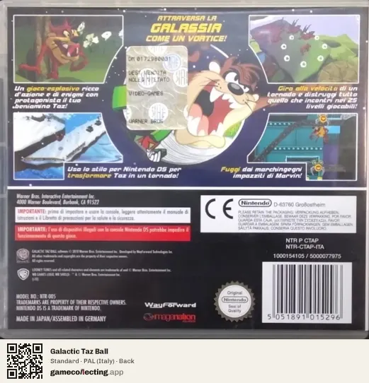 Galactic Taz Ball Nintendo DS, Italy box back