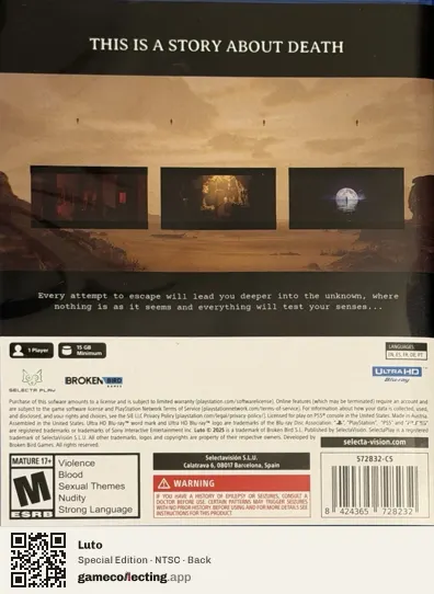 Luto PlayStation 5, NTSC box back