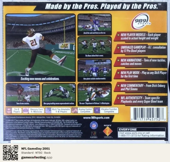 NFL GameDay 2001 PlayStation, NTSC box back