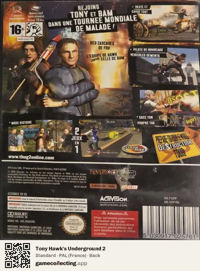 Tony Hawk's Underground 2 Nintendo GameCube, France box back