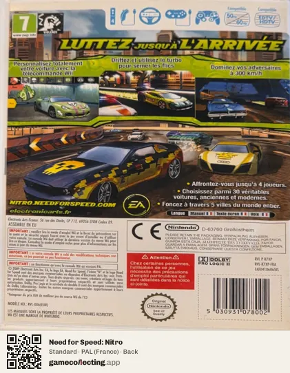 Need for Speed: Nitro Nintendo Wii, France box back