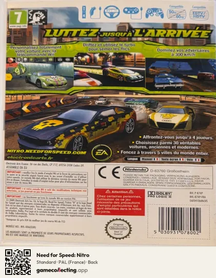 Need for Speed: Nitro Nintendo Wii, France box back