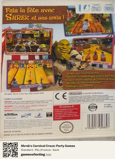 Shrek's Carnival Craze: Party Games Nintendo Wii, France box back