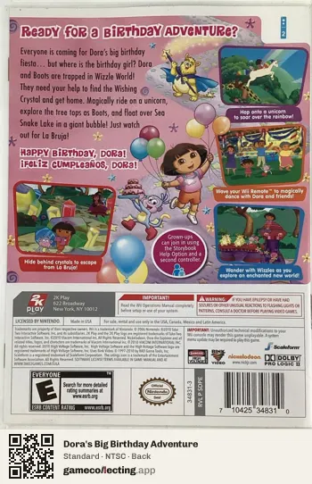 Dora's Big Birthday Adventure Nintendo Wii, NTSC box back