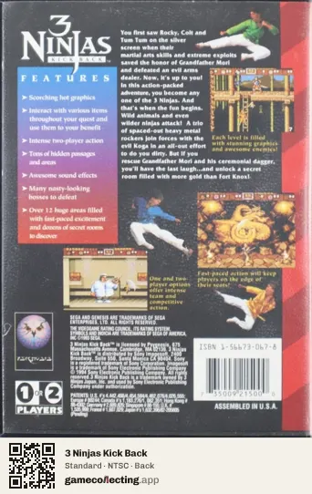 3 Ninjas Kick Back Sega Mega Drive / Genesis, NTSC box back