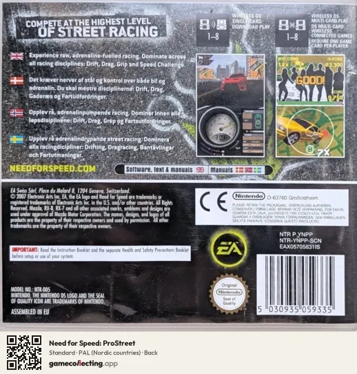 Need for Speed: ProStreet Nintendo DS, Nordic countries box back