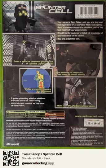 Tom Clancy's Splinter Cell Xbox, PAL box back