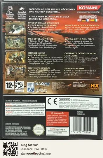 King Arthur Nintendo GameCube, PAL box back