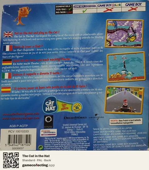 The Cat in the Hat Game Boy Advance, PAL box back