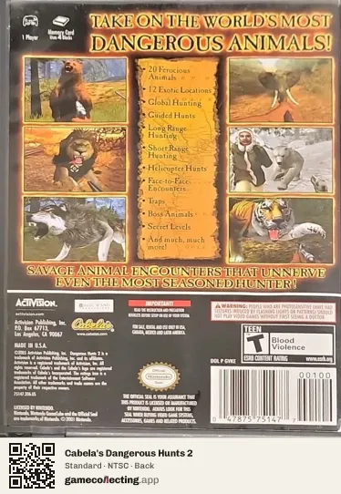 Cabela's Dangerous Hunts 2 Nintendo GameCube, NTSC box back