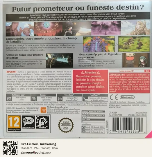 Fire Emblem: Awakening Nintendo 3DS, France box back