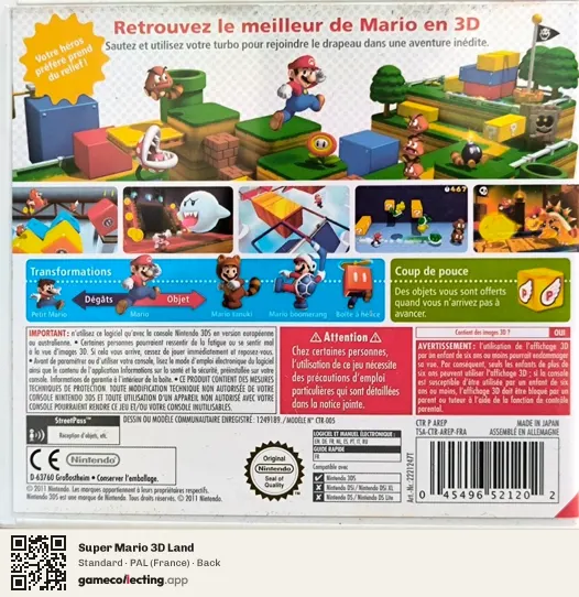 Super Mario 3D Land Nintendo 3DS, France box back