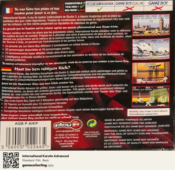 International Karate Advanced Game Boy Advance, PAL box back