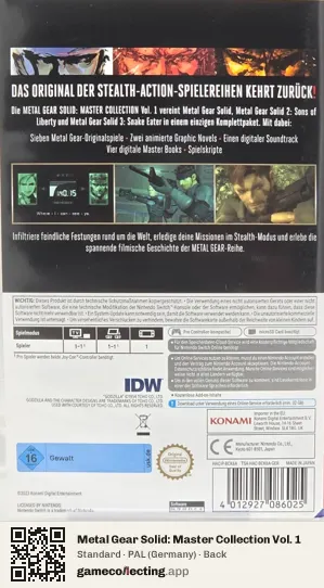 Metal Gear Solid: Master Collection Vol. 1 Nintendo Switch, Germany box back