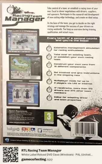 RTL Racing Team Manager Computer, United Kingdom box back
