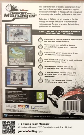 RTL Racing Team Manager Computer, United Kingdom box back