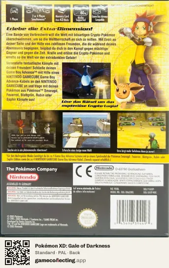 Pokémon XD: Gale of Darkness Nintendo GameCube, PAL box back