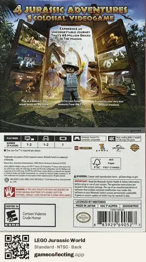 LEGO Jurassic World Nintendo Switch, NTSC box back