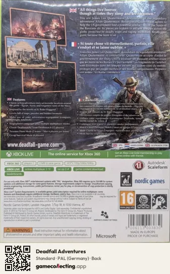Deadfall Adventures Xbox 360, Germany box back