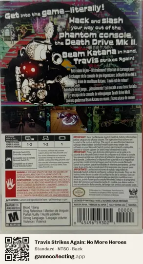 Travis Strikes Again: No More Heroes Nintendo Switch, NTSC box back