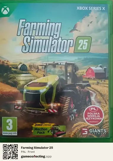Farming Simulator 25 Xbox Series X, PAL box front