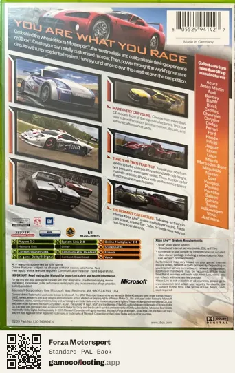 Forza Motorsport Xbox, PAL box back