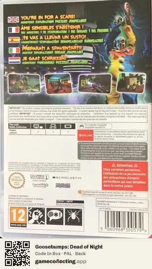 Goosebumps: Dead of Night Nintendo Switch, PAL box back